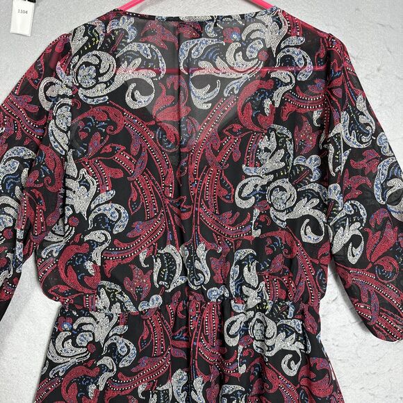 BeBop Purple and Black Print 3/4 Cinch Sleeve Dress Size Large - Picture 10 of 13